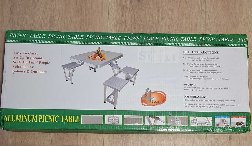 Set nou camping, picnic, masa pliabila si 4 scaune, aluminiu, compact