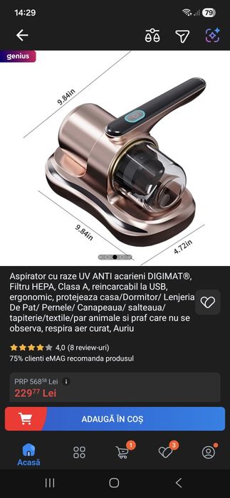 Aspirator cu Raza UV Anti  Acarieni