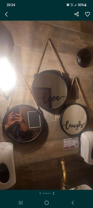 Огледало 50см с черна метална рамка и кожена каишка