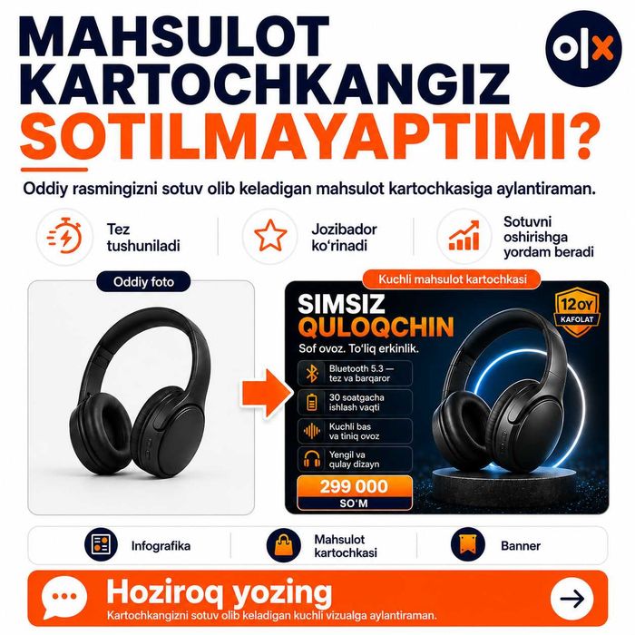 INFOGRAFIKA xizmati. UZUM, YANDEX, OZON kartochkalari faol sotuvi