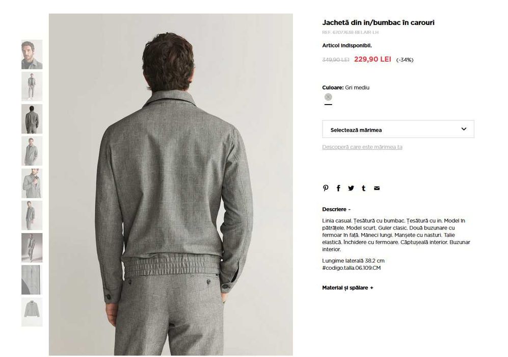 Jacheta din in/bumbac în carouri Geaca Bomber Marca Mango