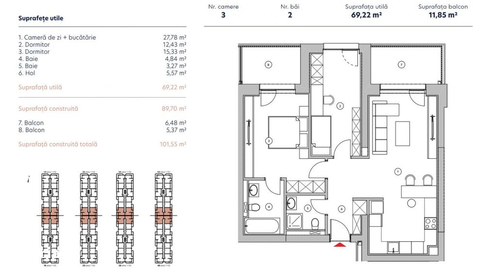 Apartament 3 Camere -Tip 3 H / Hils Nord - Pipera - Autostrada A 3  Co