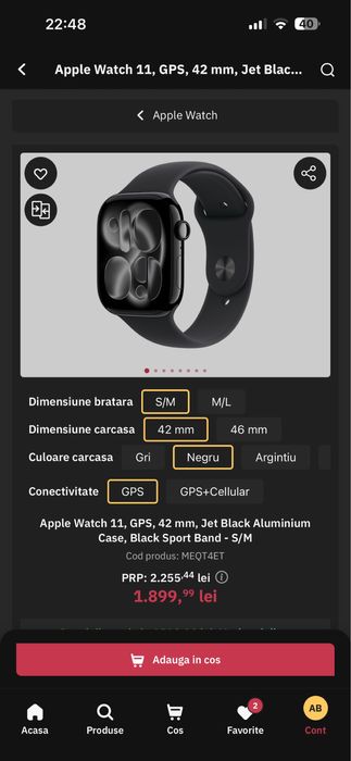 Apple Watch 11, 42 mm, black, garantie extinsa 14/11/29