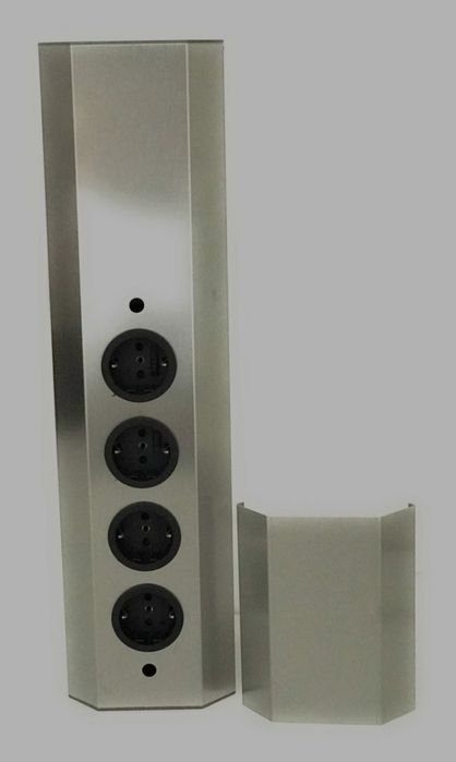 Priză de colț Thebo 17686 K, coloană st 3008 K, 4 prize, oțel inoxidabil