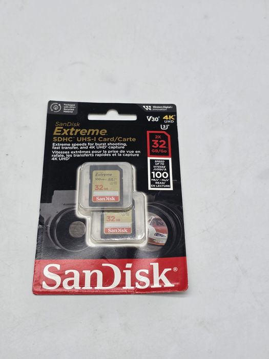 Card de memorie SanDisk Extreme 32GB SDHC pana la 100MB/s & 60MB/s Read/Write speeds, UHS-I, Class 10, U3, V30, Twin-pack, SIGILAT