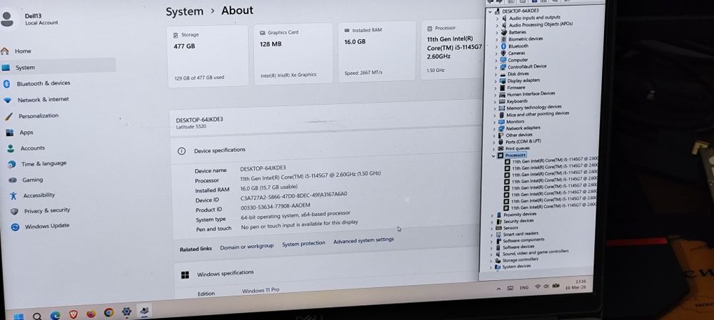 Vând laptop i5 generația 11 SSD 512 GB perfect funcțional