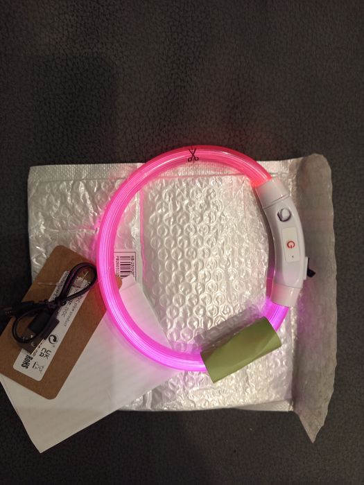 Led светеща каишка за кучета, розова, 38см