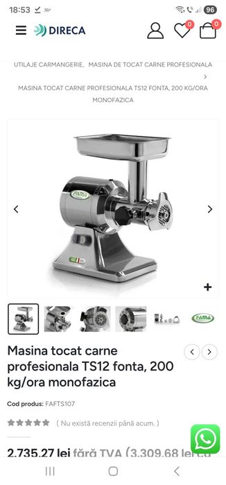 Masina tocat carne profesionala TS12 fonta, 200 kg/ora monofazica