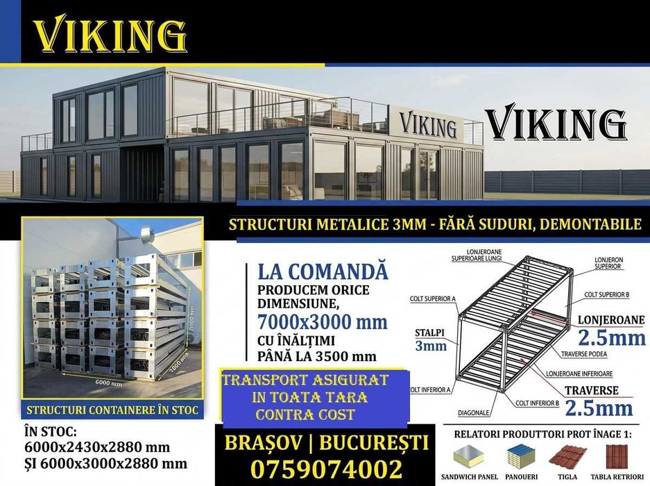 Structuri metalice, containere,casute modulare pentru afacere sau de locuit, panouri sandwich cu spuma / vata, tabla tip tigla / cutata - PRODUCATOR