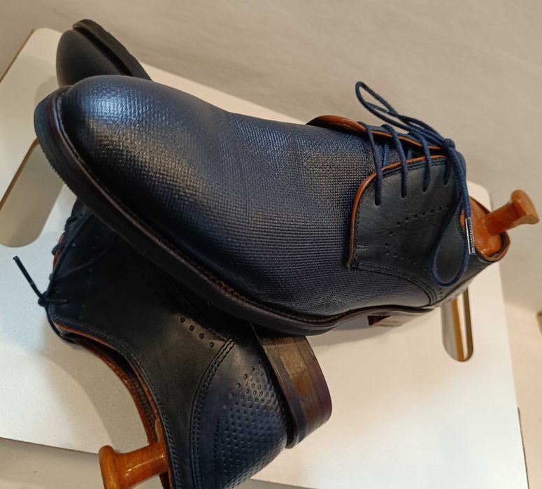 Pantofi derby 42 42.5 plain toe Coxx Corba piele naturala moale navy