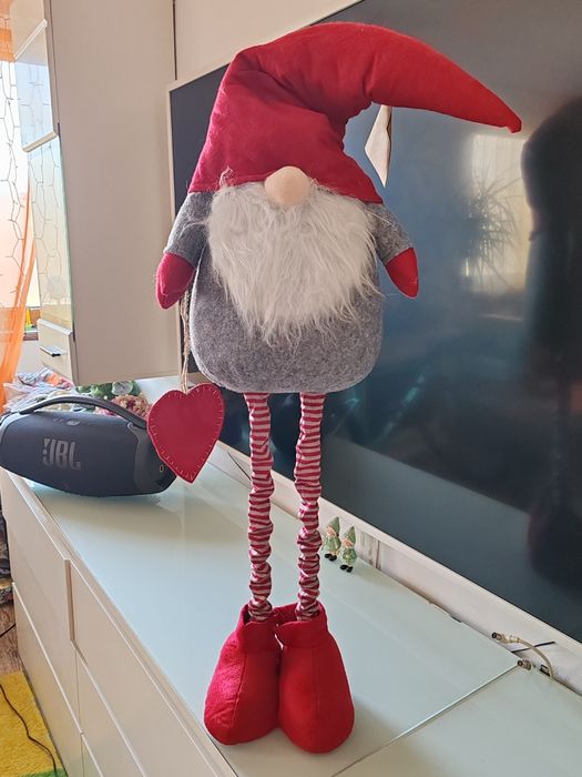 Gnom pitic mos Crăciun decorațiune cu picioare extensibile