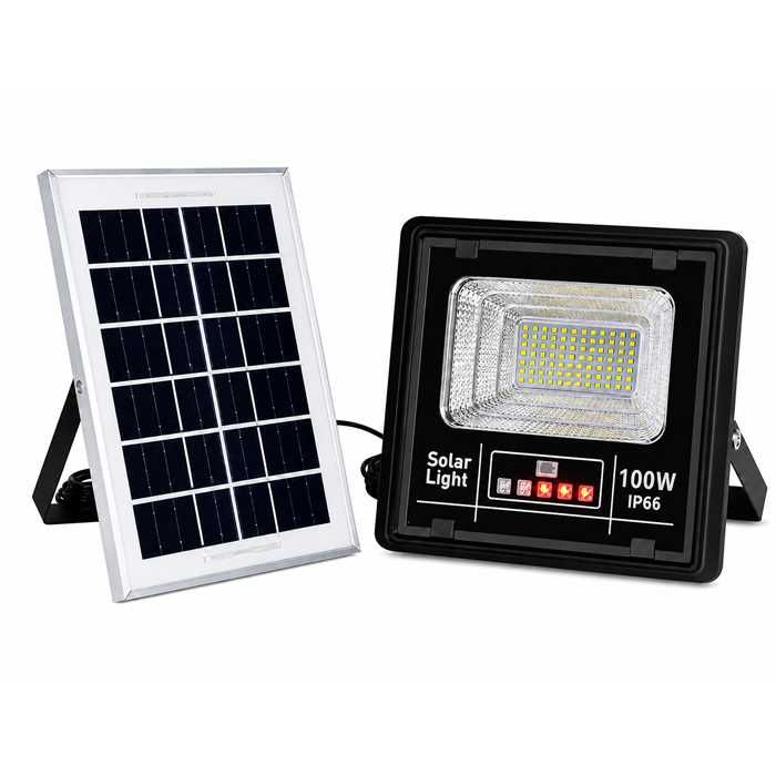 МОЩНИ Соларни LED прожектори 50W и 100W с отделен панел – IP66, без кабели и разход за ток