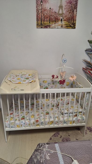 Patut bebe Set 3 piese Patut bebe Karolina II alb cu saltea cocos 120x