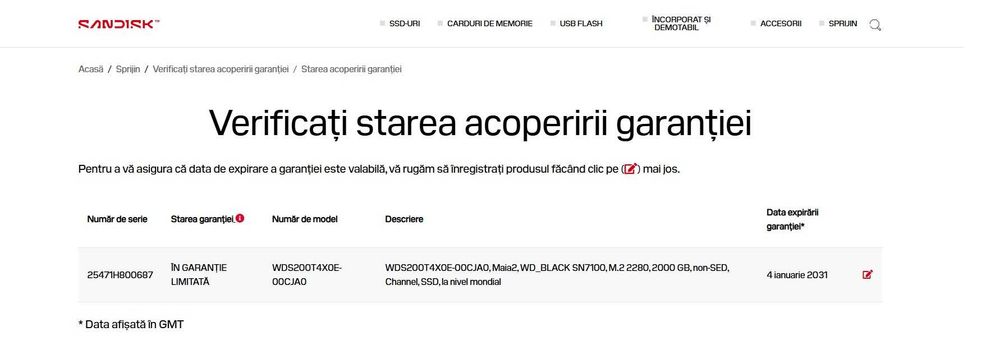 SSD WD Black SN7100 de 2TB PCI Express 4.0 , nou , zero ore utilizare