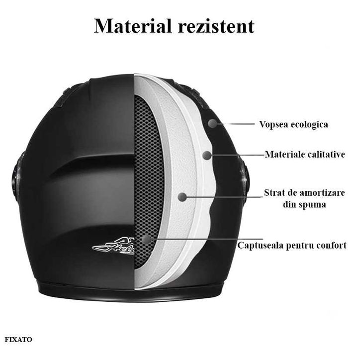 Casca Moto/Scuter/ATV, Viziera Dubla, Esarfa detasabila, Negru