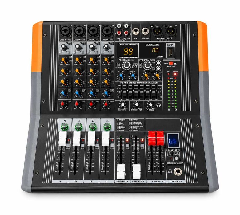 Mixer audio, 4 canale, 2 x 500W, EP4D, stereo, cu amplificator, 99 Efecte DSP Bluetooth USB Egalizator