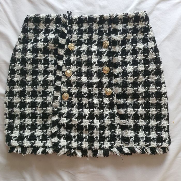 Fusta scurta tweed alb negru