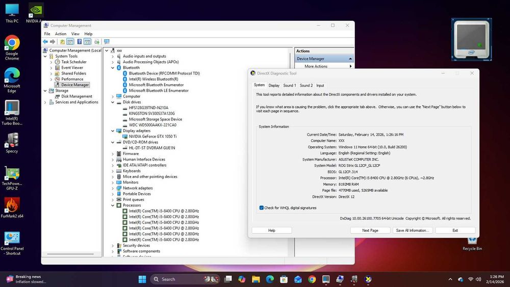 Pc I5 8400 8/16gb DDR4 video GTX 1050TI 4GB SSD/ Hdd gaming calculator