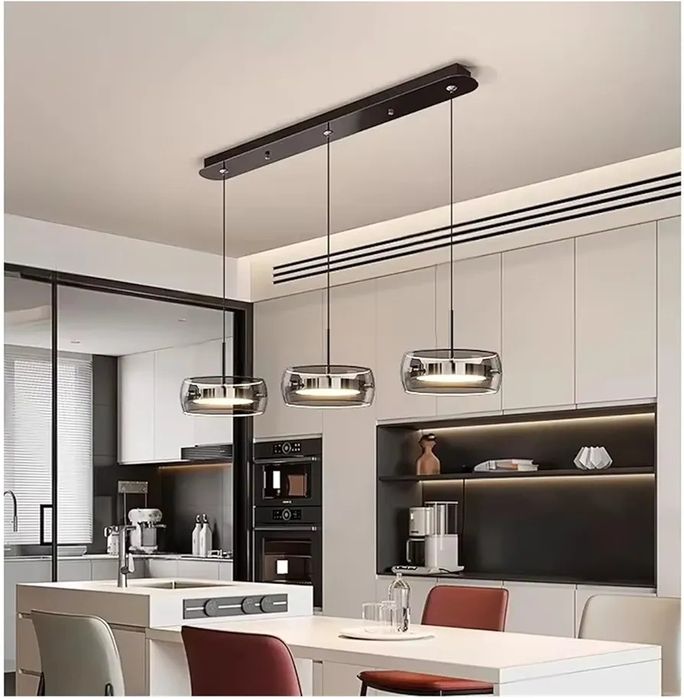 Черна висяща лампа с 3 кристални глави и LED 3000-6000К дистанционно