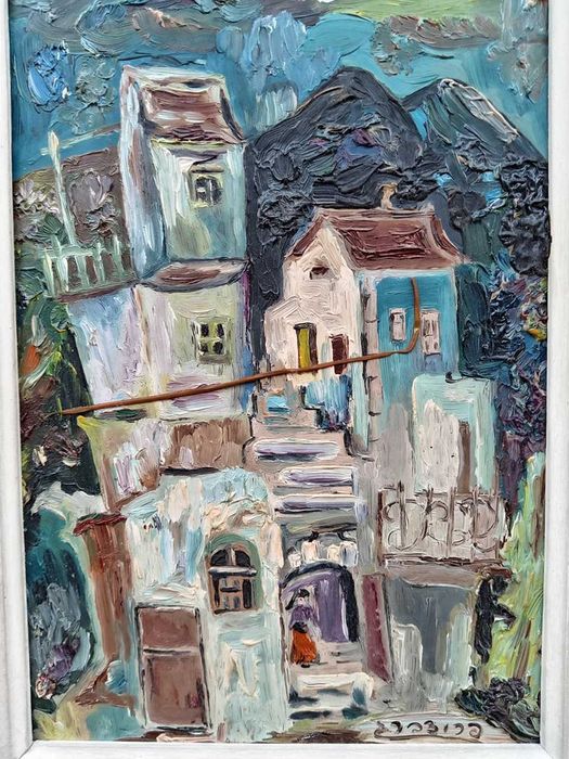 Tablou vechi - cladiri - semnat