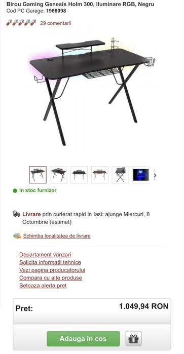 Birou Gaming Genesis Holm 300, Iluminare RGB, Negru