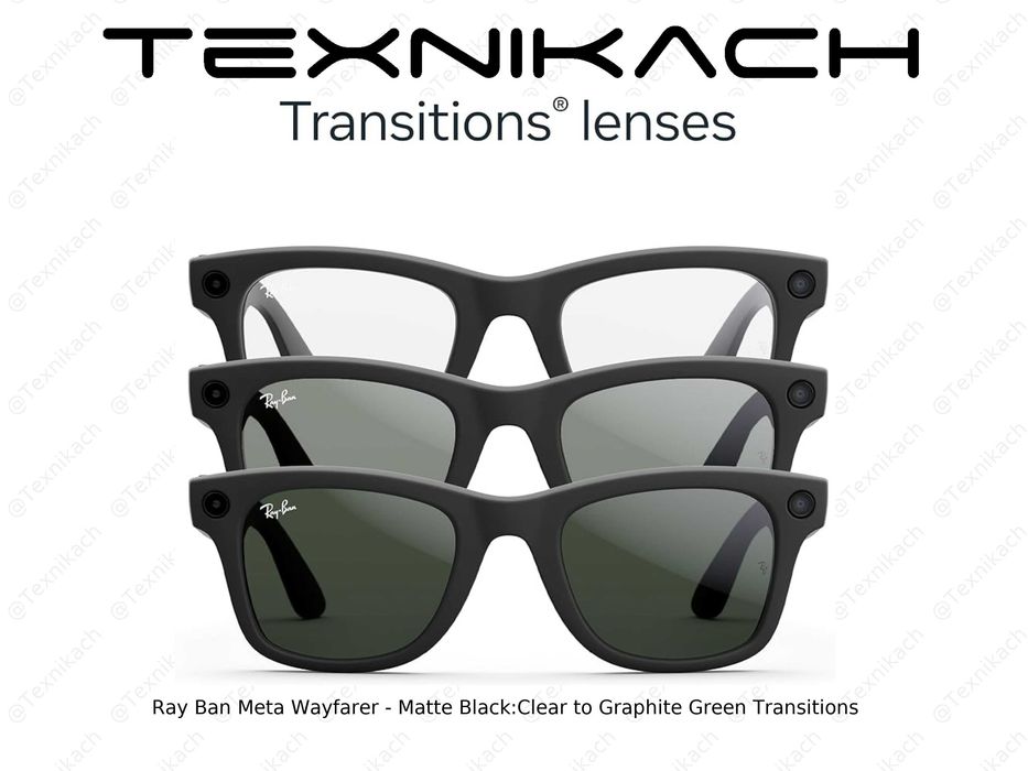 Новый • Ray Ban Meta Wayfarer Mate Black Clear Graphite Green Transiti