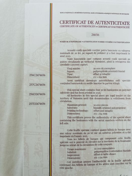 Bacnote Ecaterina foaie intreaga. Detin mai multe serii