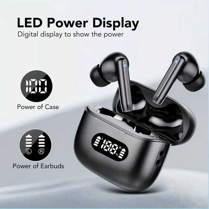Casti wireless Bluetooth cu microfon carcasa de incarcare LED touch