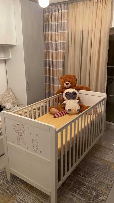 Patut lemn masiv+Saltea Cocos+Lenjerie