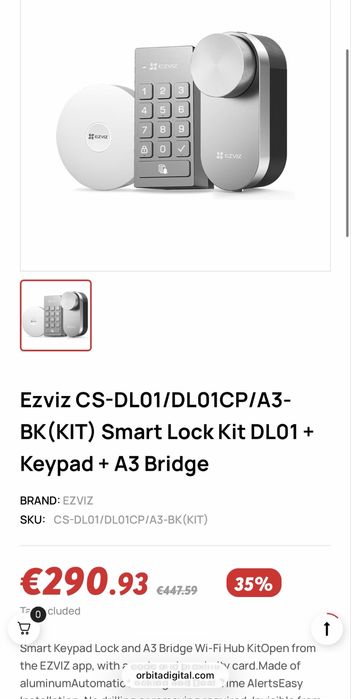 Ezviz CS-DL01/DL01CP/A3-BK Smart Lock Kit DL01 + Keypad + A3 NOU SIGILAT