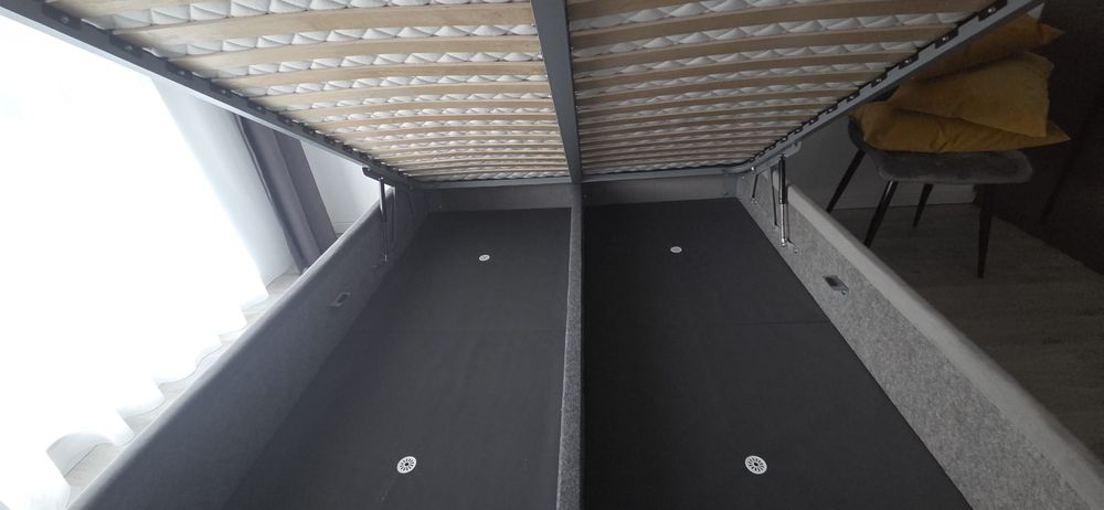 Pat tapitat 160x200 cu lada depozitare  + saltea cu topper inclus