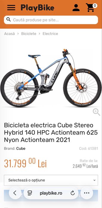 Bicicleta electrica Cube Stereo Action Team, full suspension, Ebike, S, 625, carbon