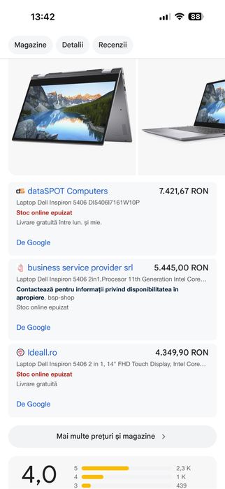 Laptop 2in1 Dell Inspiron i7 16GB SSD 512GB MX330 Touch 14 FHD