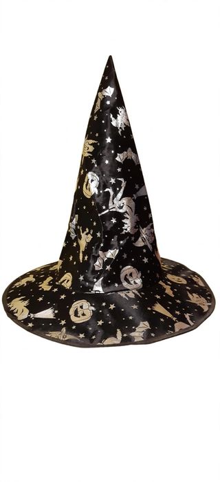 Palarie Vrajitoare Halloween neagra cu model argintiu dovleci/lilieci - marime universala