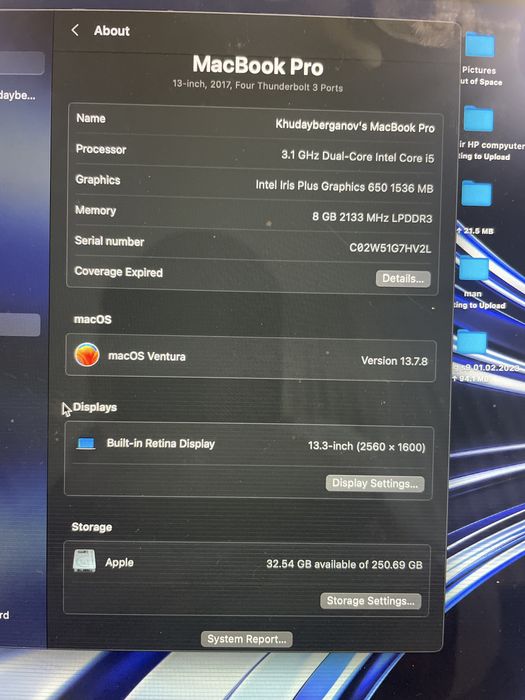 Macbook pro 2017 13inch A1706