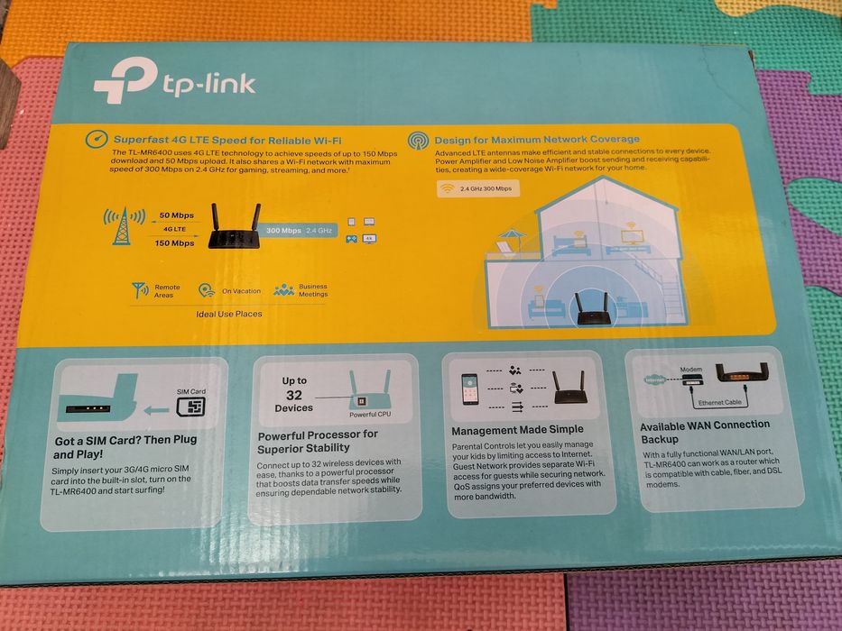 Router Wireless TP-Link TL-MR6400, N300, 3G/4G, SIM, Internet backup