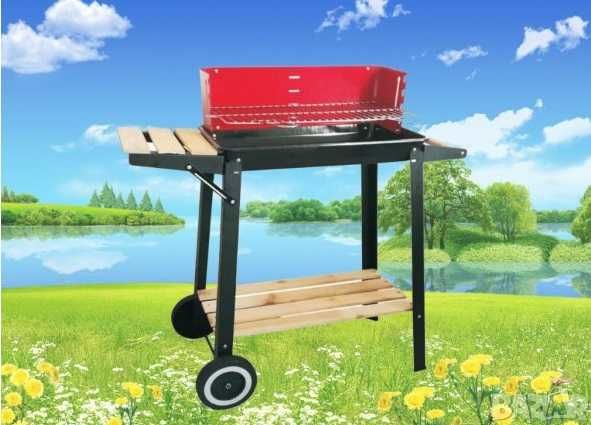 Скара, грил, барбекю на дървени въглища с поставкa дръжка и колелца.