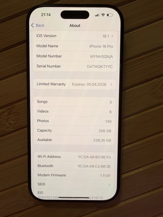 Iphone 16 Pro 256GB with warranty