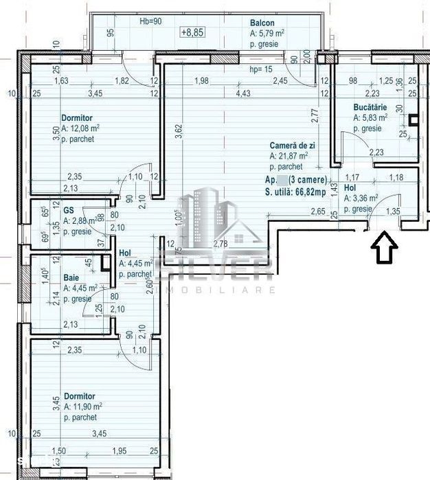Apartament cu 3 camere /67 mp/CF/zona strazii Catanelor/PRET REDUS.