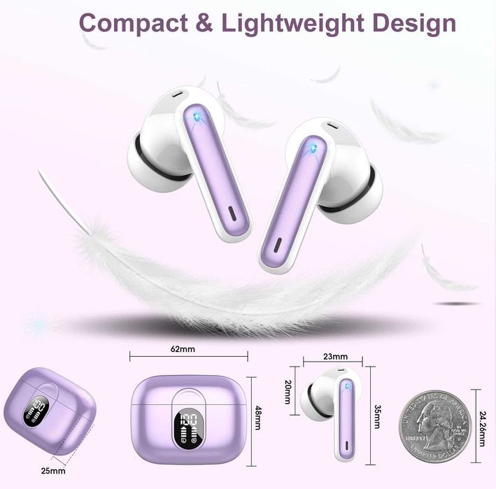 Casti Buetooth Wireless in Ear Csasan J90 PRO Smart Touch Control alb cu violet noi sigilate