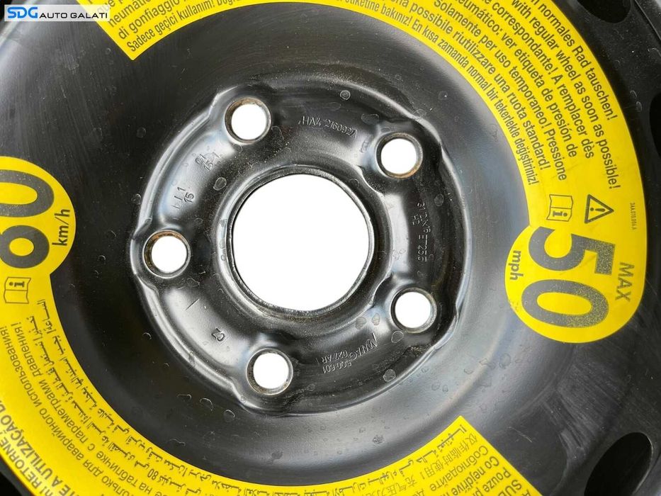 Janta Roata Rezerva Slim 5x112 T125 70 16 R16 31/2Jx16 H2 ET25,5 Volkswagen Touran 2003 - 2015 Cod 5Q0601027AR [B4201]