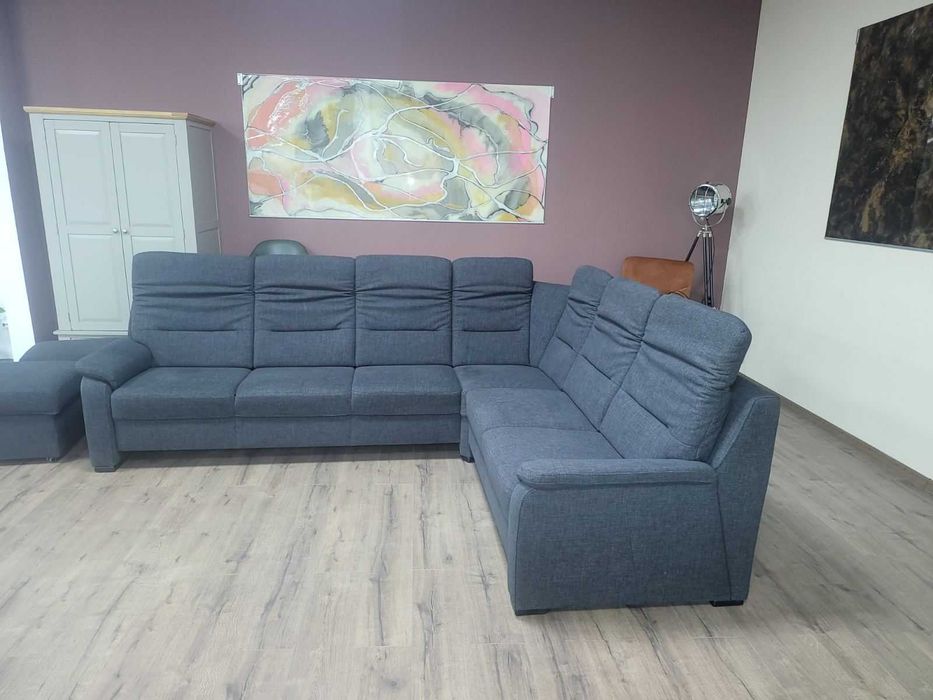 ПРОМОЦИЯ! Тъмно сив ъглов диван от плат и две табуретки POLIPOl