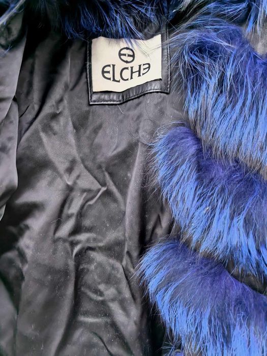 Естествен косъм лисица и телешка кожа уникален дамски елек М размер