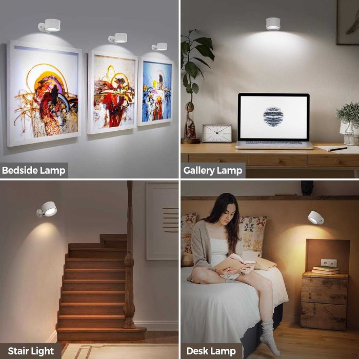 Малка LED нощна лампа за стена, вградена батерия, димиране