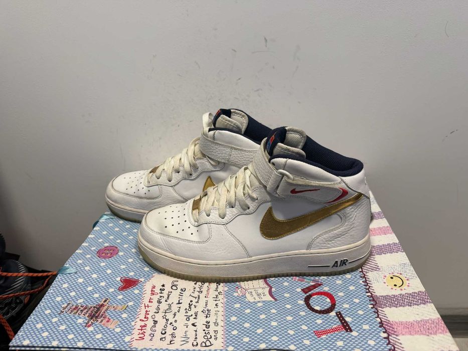 Nike Air Force 1 Mid '07 'White Metallic Gold Team USA''оригинални 43