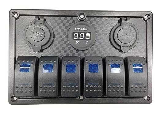 Pactrade Marine, 6-полюсен, син LED панел с лостов превключвател, USB