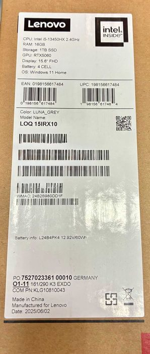 Hope Amanet P4 Laptop Lenovo LOQ 15IRX10 / I5 13450HX/RTX 5060 8GB/NOU