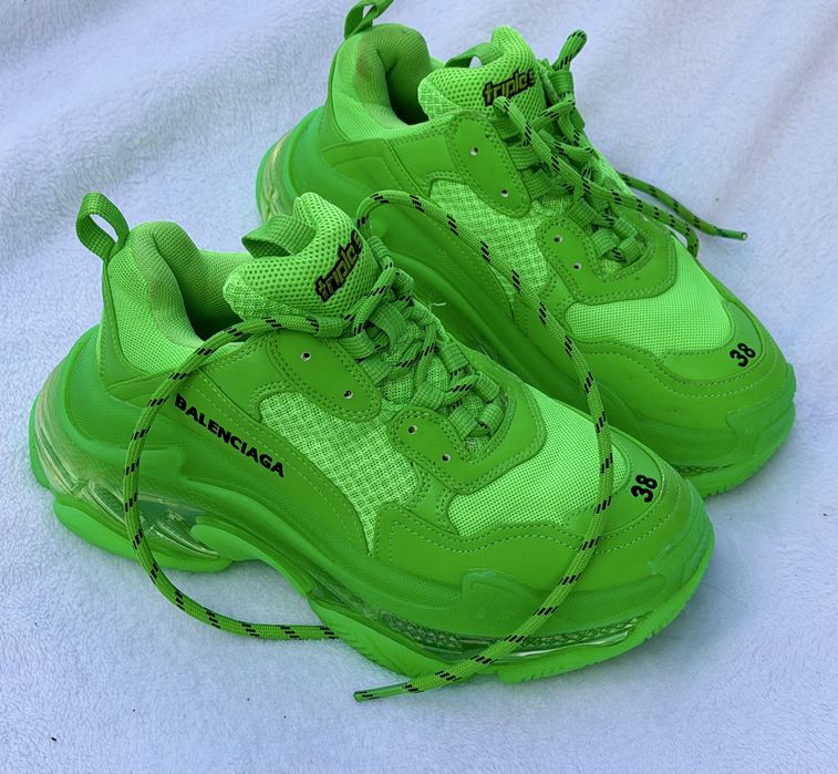 Balenciaga Ttriple S уникални дамски смимкърси елелтриково зелено Топ качество 38
