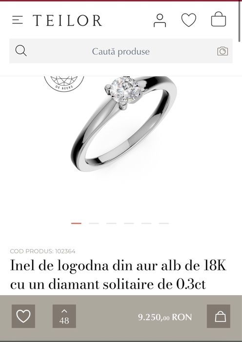 Inel de logodna din aur 18k TEILOR, diamant natural 0.32 carate