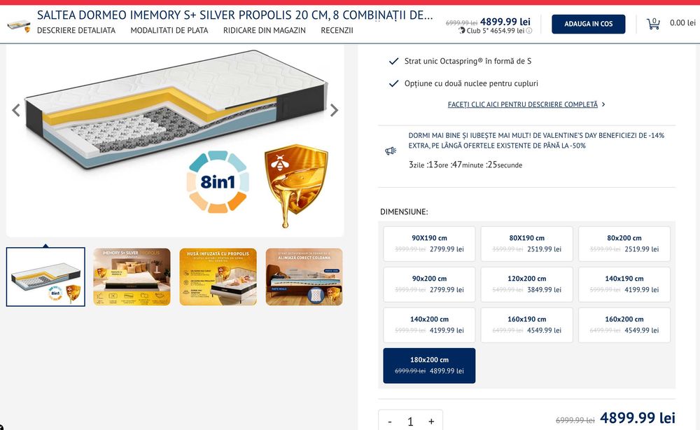 Saltea Dormeo 180x200 iMemory S+Silver in stare excelentă (cu factură)